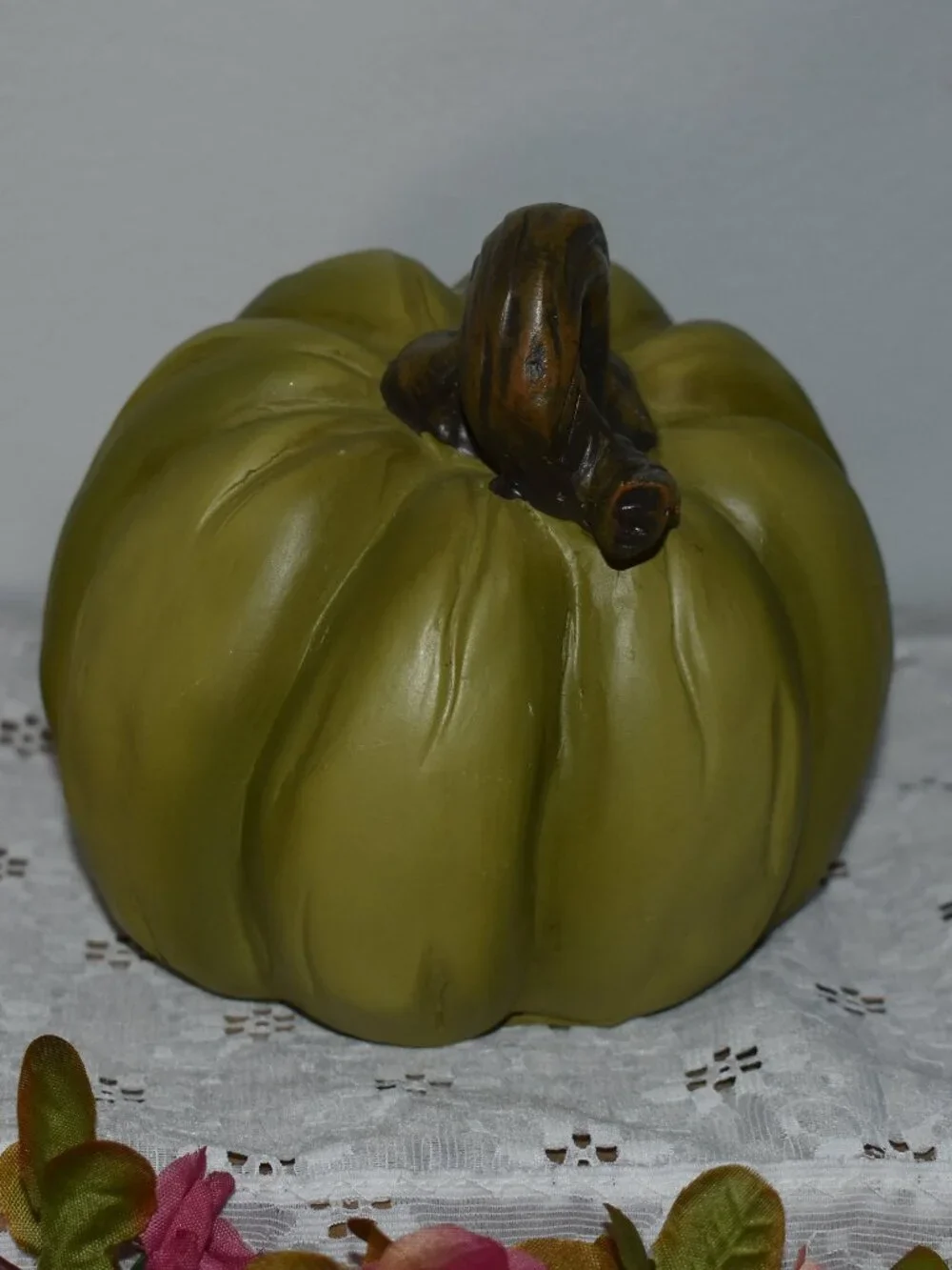 Whimsical Fairy Tale Cottage Misshapen Green Pumpkin Fall Halloween Decor